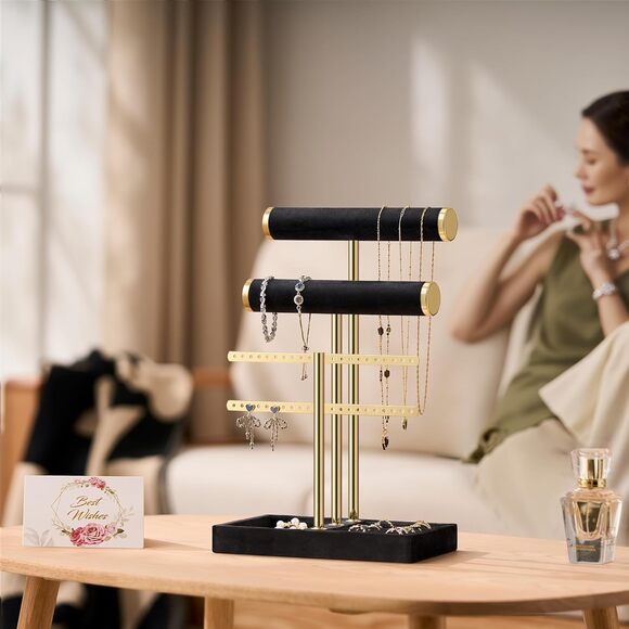 Jewelry Organizer Women Black 3 Tier Velvet Bracelet Watch Display Stand - Picture 6 of 7